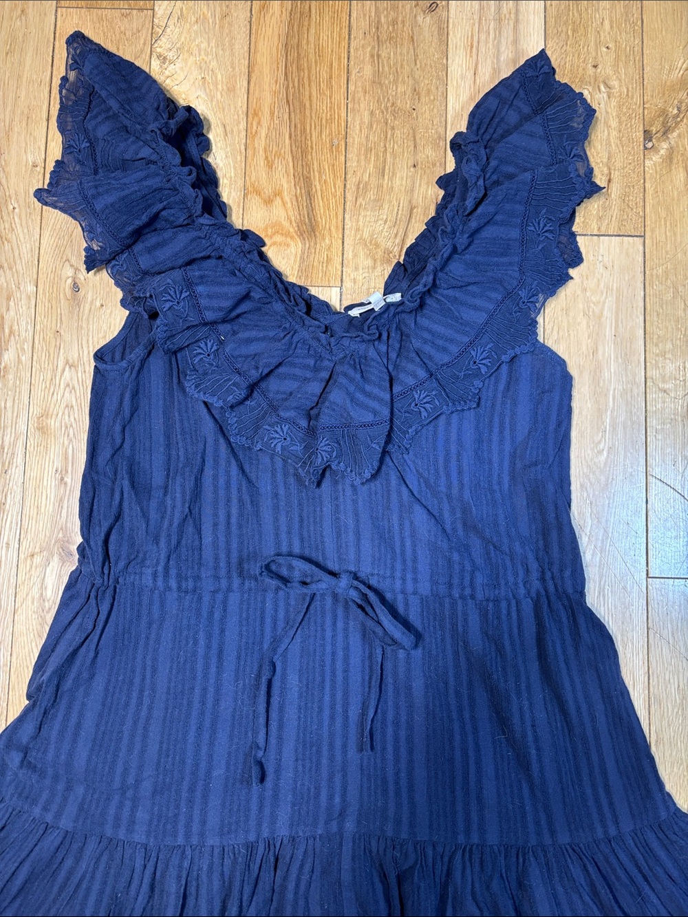Rebecca Taylor Navy Ruffle Sleeveless Mini Dress Size 4 Boho Romantic - Picture 2 of 5